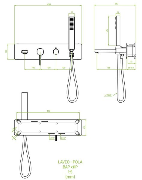 Laveo Pola, baterie de baie ascunsă cu sistem de instalare i-BOX, negru mat, LAV-BAP_711P