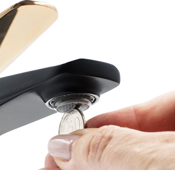 Laveo Rubio, baterie de chiuvetă înaltă h-267 cu dopul de scurgere ClickClack, alb-auriu lucios, LAV-BVR_62NG