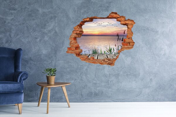 Fototapet 3D gaură în perete Apus de soare peste lac