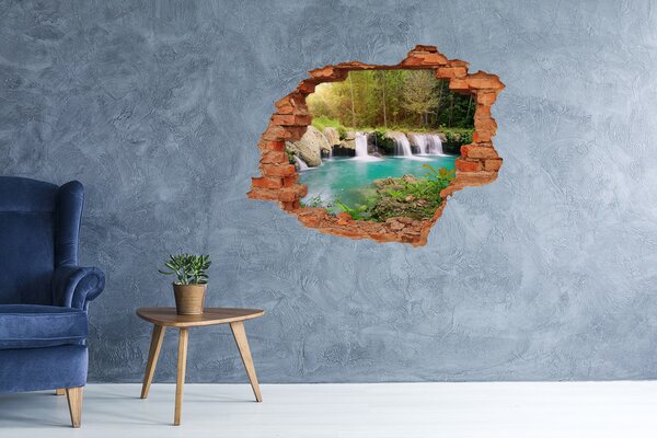 Fototapet un zid spart cu priveliște Cascade într-o pădure tropicală
