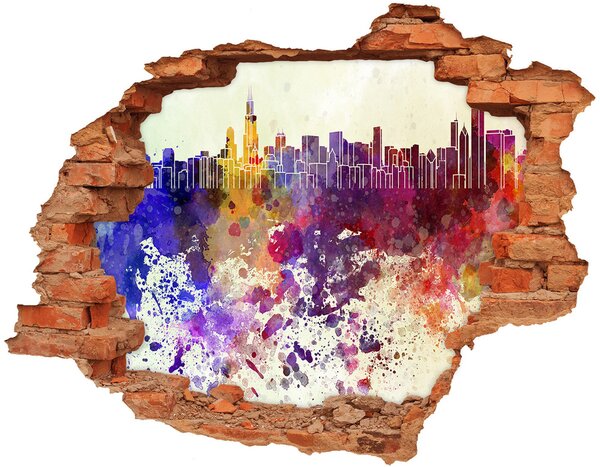 Autocolant 3D gaura cu priveliște colorat Chicago