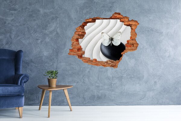 Fototapet un zid spart cu priveliște Un fluture pe o piatră într-un decor Zen