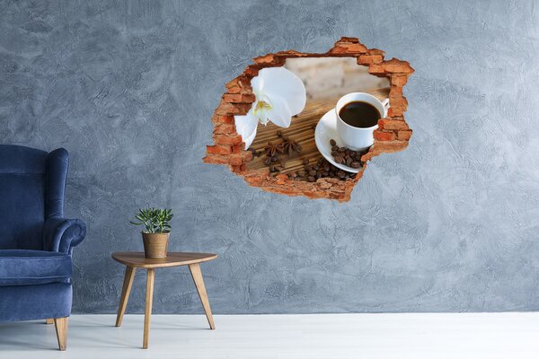 Fototapet un zid spart cu priveliște Cafea cu flori de orhidee
