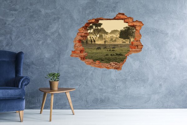 Autocolant gaură 3D Savană africană cu girafe și zebre