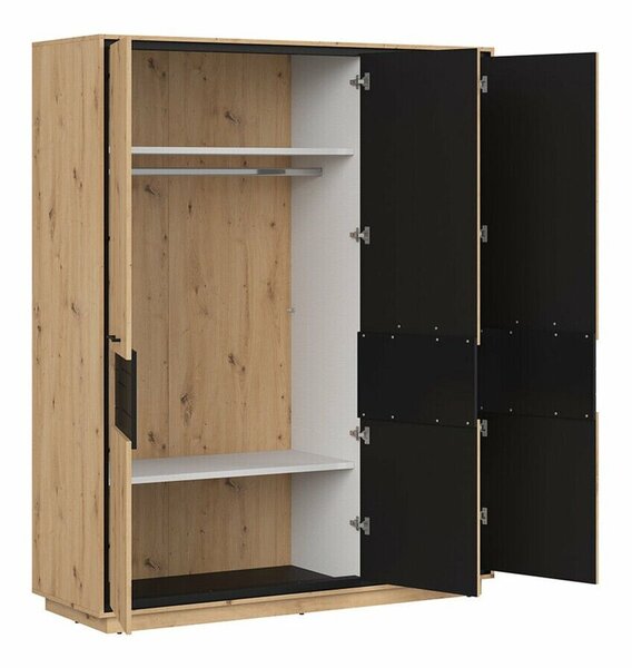Dulap Velciru 113, Stejar artizan, Negru mat, 201x160x55cm, 141 kg, Uși dulap: Cu balamale, Numărul de rafturi: 6, Numărul de rafturi: 6