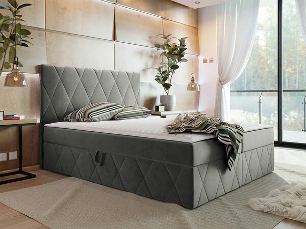 Pat boxspring Comfivo AvisDublu, Boxspring, Gri inchis, 140x200, Tapiterie, Somiera patSomiera pat, 14x21x11cm