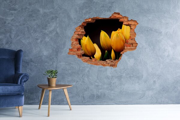 Autocolant 3D gaura cu priveliște Flori într-o gaură în perete