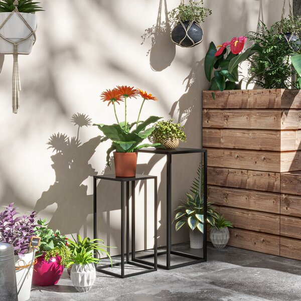 Outsunny Set de 2 Suporturi din Metal pentru Plante, Raft de Expunere a Florilor Stivuibil pentru Utilizare in Interior sau in Aer Liber | Aosom RO