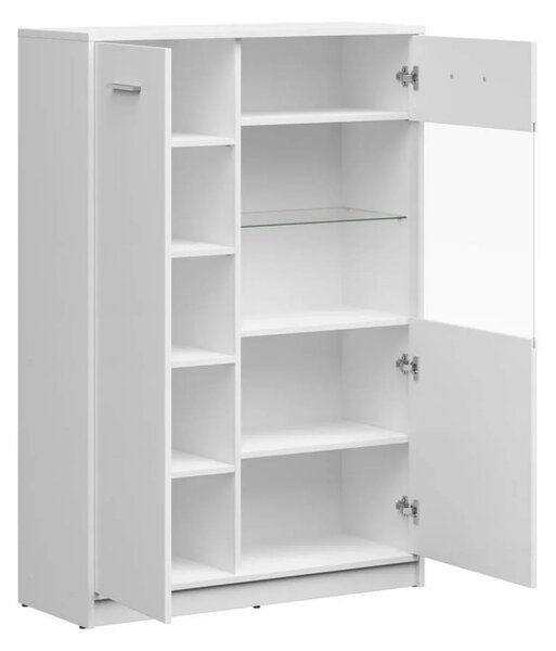 Vitrina NEPO PLUS, alb, PAL laminat/sticla, 90x34x132 cm