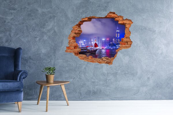 Fototapet 3D gaură în perete Vedere a Hong Kong-ului noaptea