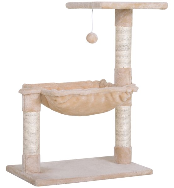 PawHut Turn pentru Pisici max 3.6kg, Copac pentru Zgariat pentru Pisici ca hamac si Minge Agatata din Lemn si Plus, 50x36x70cm, Bej | Aosom Romania