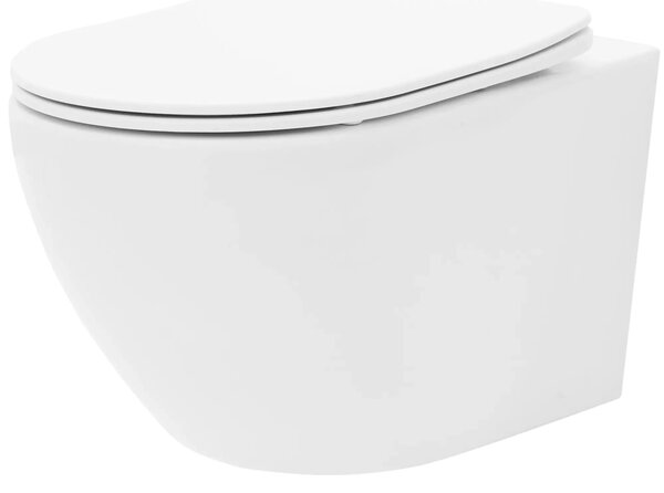 Vas de toaletă Rea Carlo Mini Rimless, montat pe perete 49x36,5 cm cu scaun cu închidere lentă, alb, REA-C1259