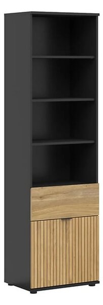 Biblioteca LUEN, stejar/negru, PAL laminat, 57x40x196 cm