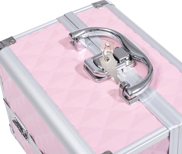 HOMCOM Trusa Machiaj Profesionala, Beauty Case pentru Make Up cu Profile din Aluminiu, Maner si Tava in Consola, 20x15x15cm, Roz | Aosom Romania