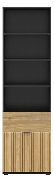 Biblioteca LUEN, stejar/negru, PAL laminat, 57x40x196 cm
