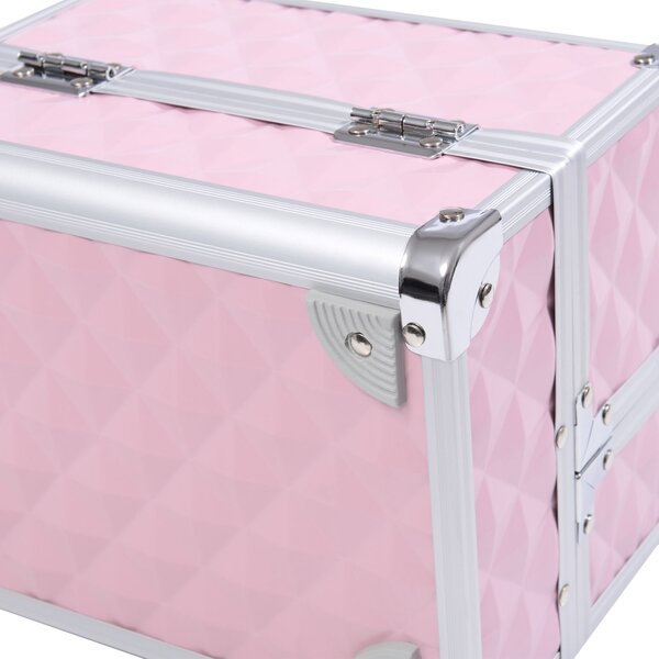 HOMCOM Trusa Machiaj Profesionala, Beauty Case pentru Make Up cu Profile din Aluminiu, Maner si Tava in Consola, 20x15x15cm, Roz | Aosom Romania