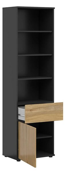 Biblioteca LUEN, stejar/negru, PAL laminat, 57x40x196 cm