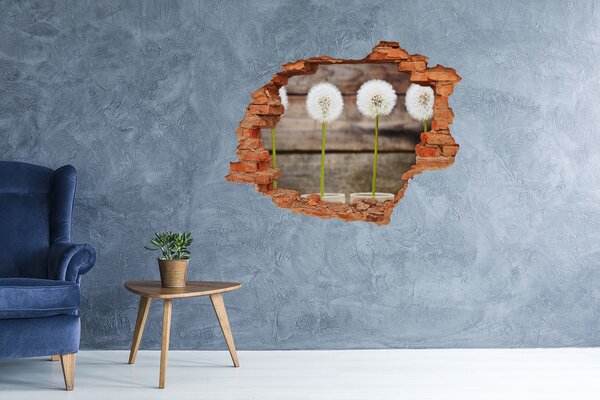 Fototapet un zid spart cu priveliște Flori de păpădie în ruine