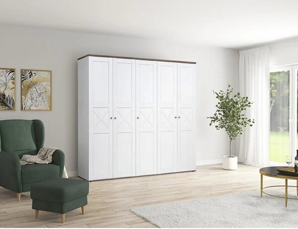 Dressing STOCKHOLM, pin alb andersen/stejar sonoma, PAL, cu 5 usi, 243x59x226 cm