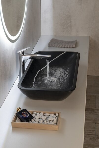 Sapho Sapho, chiuveta din piatra BLOK 60x11x35 cm, negru Marquin, mat, 2401-39