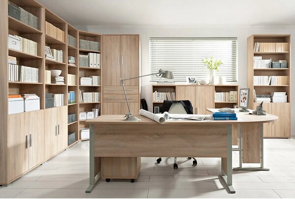 Biblioteca OFFICE, stejar sonoma, PAL laminat, cu 2 usi, 79x35x221 cm