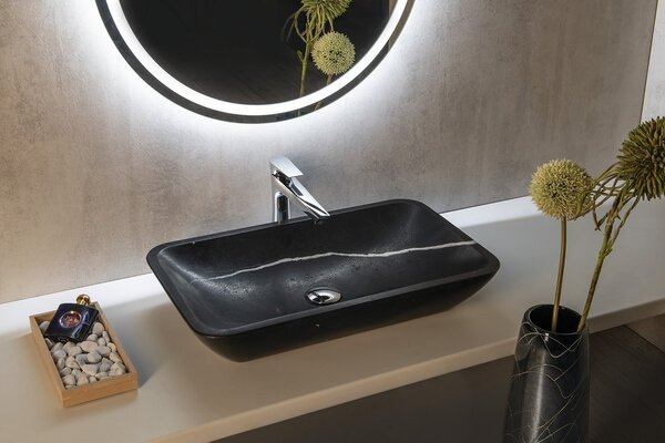 Sapho Sapho, chiuveta din piatra BLOK 60x11x35 cm, negru Marquin, mat, 2401-39