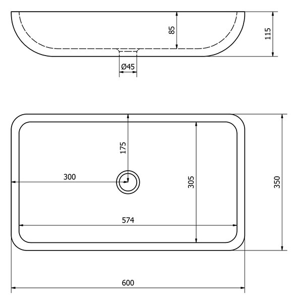 Sapho Sapho, chiuveta din piatra BLOK 60x11x35 cm, negru Marquin, mat, 2401-39
