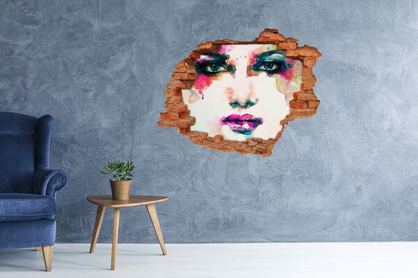 Autocolant gaură 3D Un portret colorat într-o gaură din perete