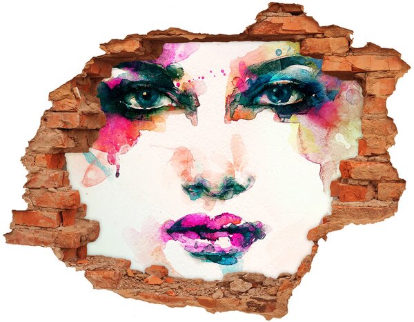 Autocolant gaură 3D Un portret colorat într-o gaură din perete