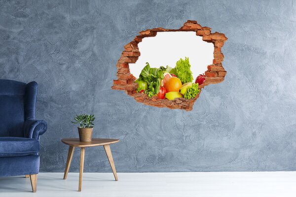 Fototapet 3D gaură în perete Fructe și legume într-o gaură în perete
