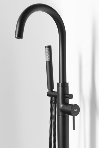 Aqualine Sapho, baterie de baie CETO cu racord la podea, 1175 mm, negru mat, BV357B