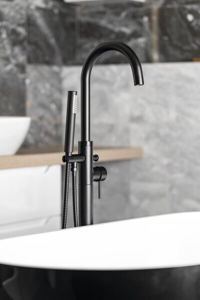 Aqualine Sapho, baterie de baie CETO cu racord la podea, 1175 mm, negru mat, BV357B