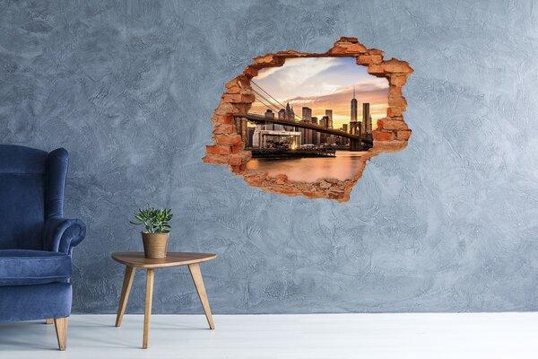 Autocolant gaură 3D Podul Brooklyn la apus