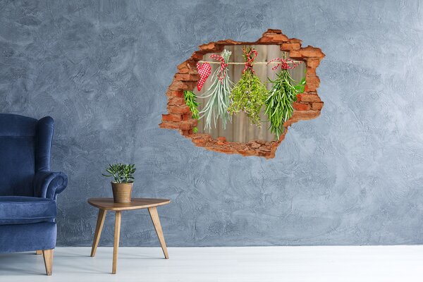 Autocolant de perete gaură 3D Grădina de plante aromatice în ruine
