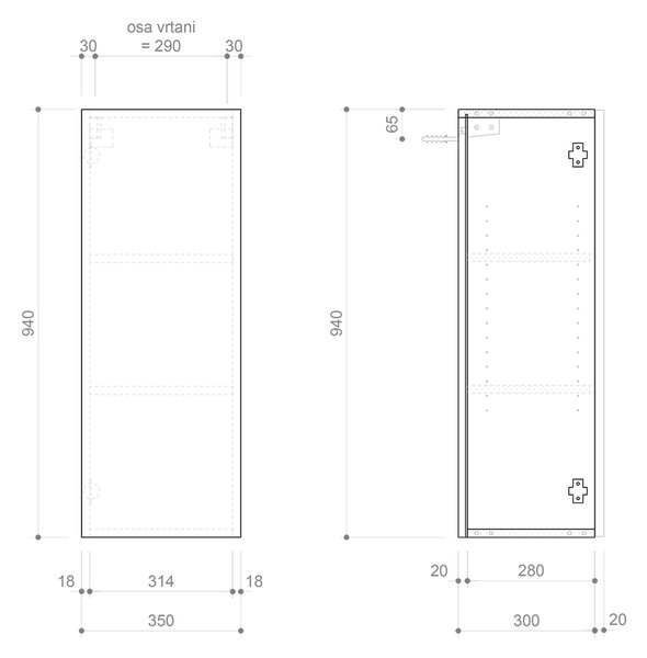 Sapho Sapho, dulap ESPACE 35x94x32cm, 1x usa, stanga/dreapta, alb lucios, ESC530-3030
