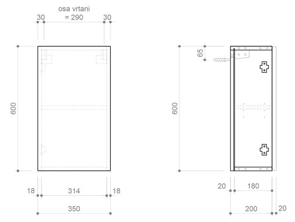 Sapho Sapho, dulap ESPACE 35x60x22cm, 1x usa, stanga/dreapta, stejar Alabama, ESC430-2222