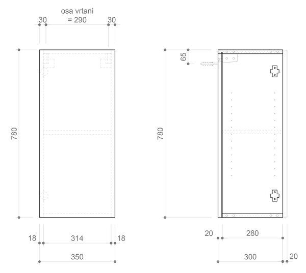 Sapho Sapho, dulap ESPACE 35x78x32cm, 1x usa, stanga/dreapta, alb lucios, ESC630-3030