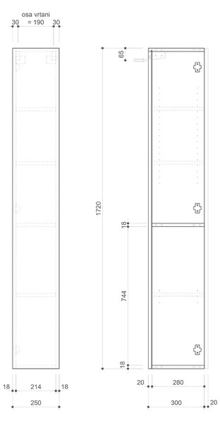 Sapho Sapho, dulap ESPACE 25x172x32cm, 1x usa, stanga/dreapta, alb lucios, ESC120-3030