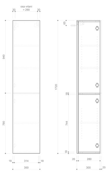 Sapho Sapho, dulap ESPACE 35x172x32cm, 2x usi, stanga/dreapta, pin rustic, ESC230-1616