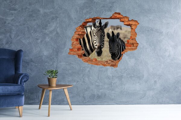 Autocolant de perete gaură 3D Zebre în habitatul lor natural