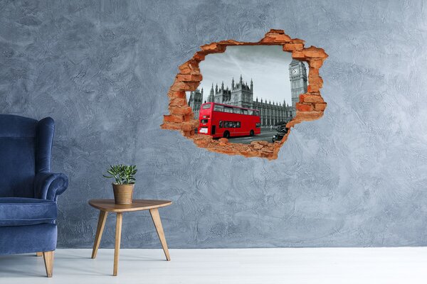 Fototapet 3D gaură în perete Peisaj londonez cu un autobuz roșu