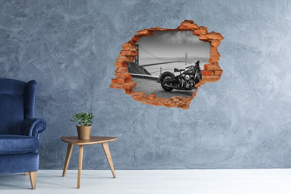 Autocolant 3D gaura cu priveliște Motocicletă la Podul Golden Gate