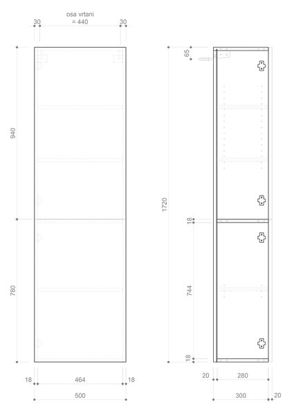 Sapho Sapho, dulap ESPACE 50x172x32cm, 2x usi, 3/4 stanga/dreapta, stejar Alabama, ESC450-2222