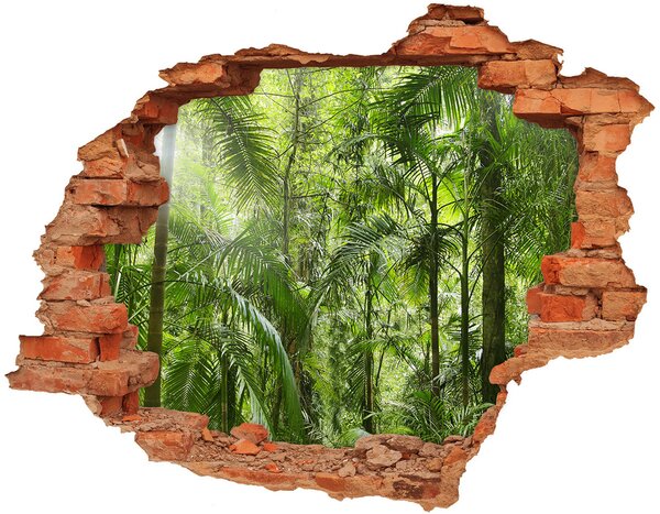 Fototapet 3D gaură în perete padure tropicala