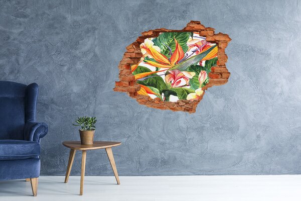 Fototapet 3D gaură în perete Paradis tropical în spatele zidului