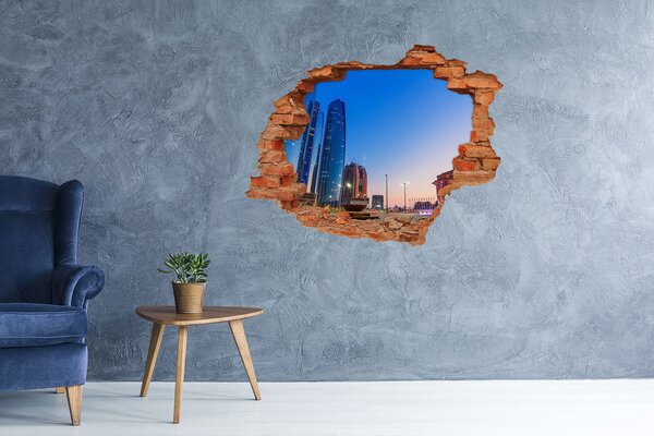Autocolant gaură 3D Oraș modern la apus