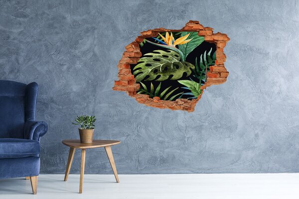 Autocolant 3D gaura cu priveliște Jungla tropicală din spatele zidului