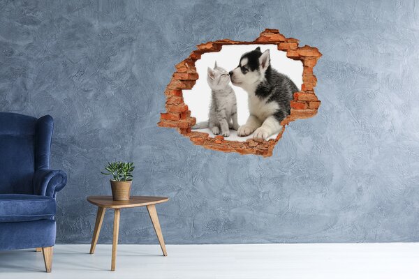 Autocolant gaură 3D Prietenia animalelor
