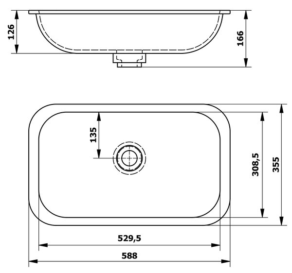 Sapho Sapho, chiuveta sub blat IMPALA 588x166x355mm, Rockstone, alb mat, IM540