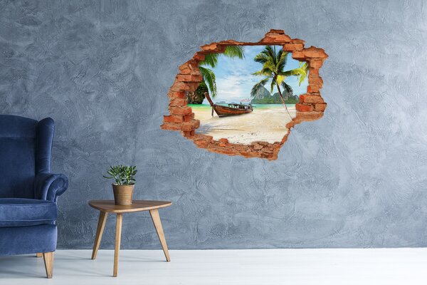 Autocolant 3D gaura cu priveliște Plajă tropicală cu o barcă